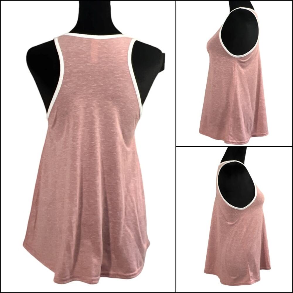 LAT Girls Racerback Tank Top Youth XL Pink Melange White Trim - Picture 2 of 10